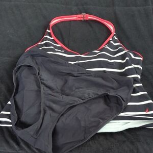 Nautica Striped Takini Swimsuit with Red Accents